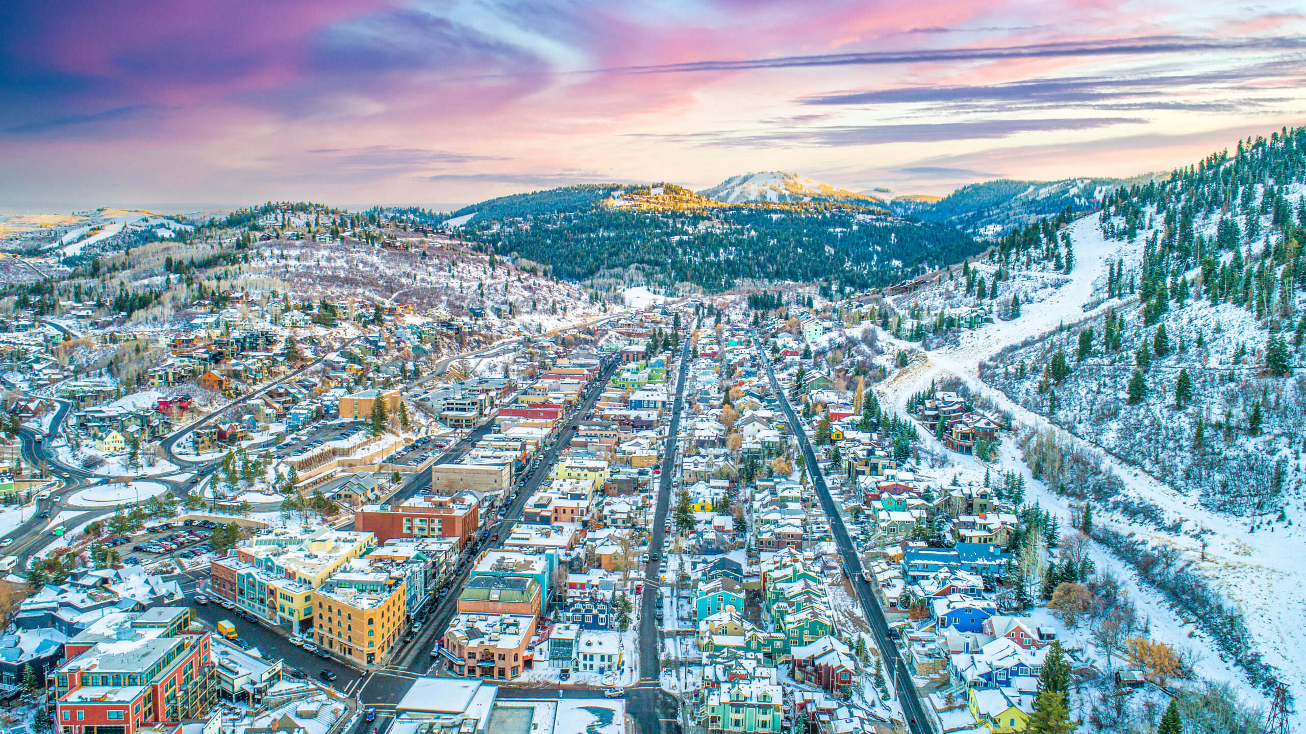 Park City, Utah, USA Downtown Skyline Aerial.