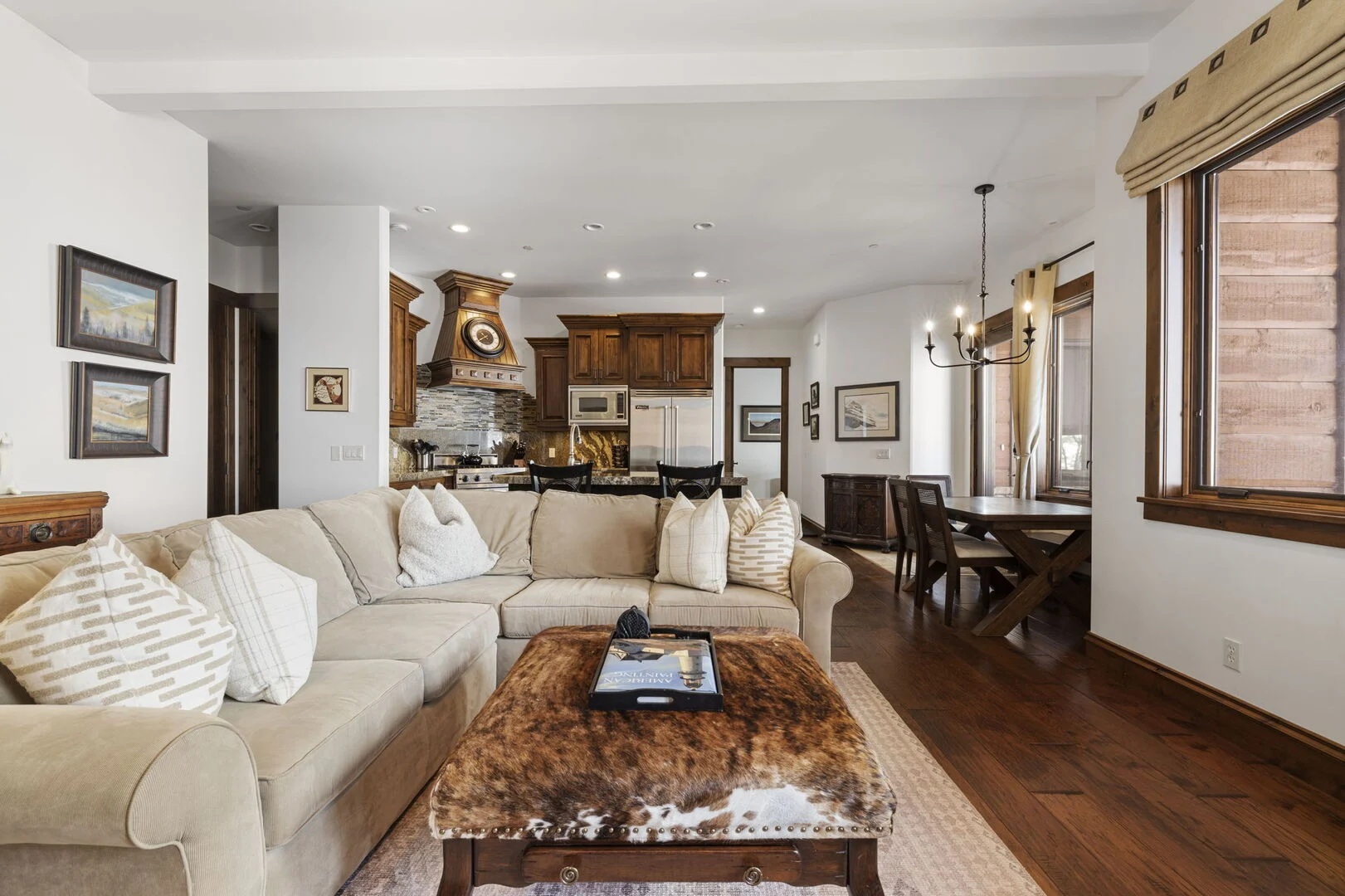 A view of the living room at Juniper Landing, a luxury townhome by Luxe Haus
