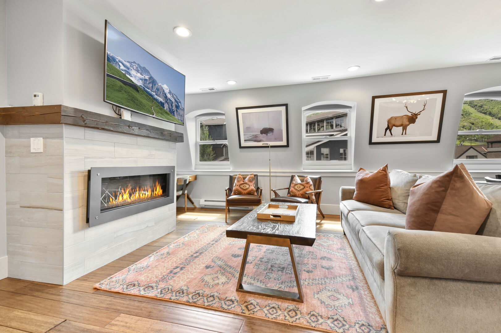 The living room in one of our Main Street Park City vacation homes