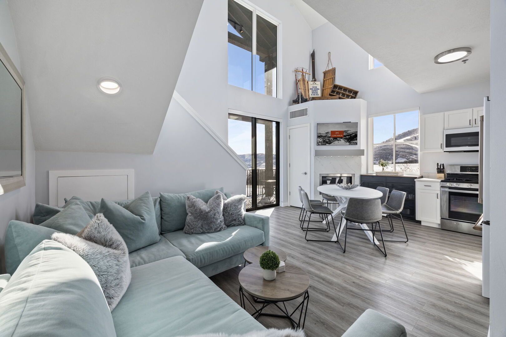 The stunning modern luxury of The Mason, with views of the ski runs and the mountains of deer valley out the kitchen window