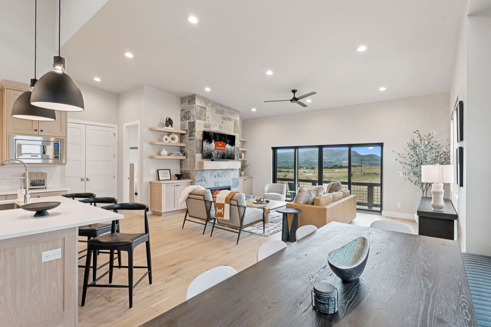 The modern designer furnished living room at Deer Valley Vista