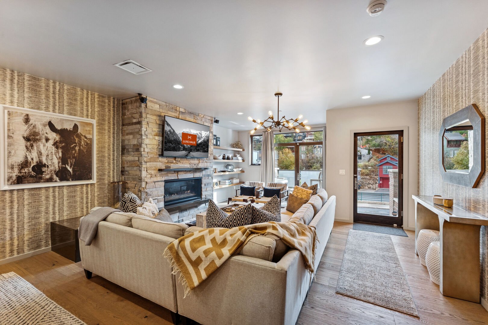 The modern and plush living area at Main Street Modern in Park City