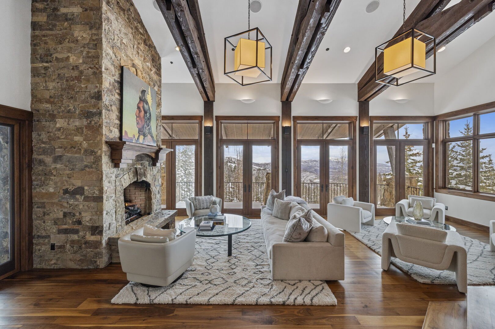 The luxurious living area at Silver Horse by Luxe Haus, a ski in ski out chalet in park city