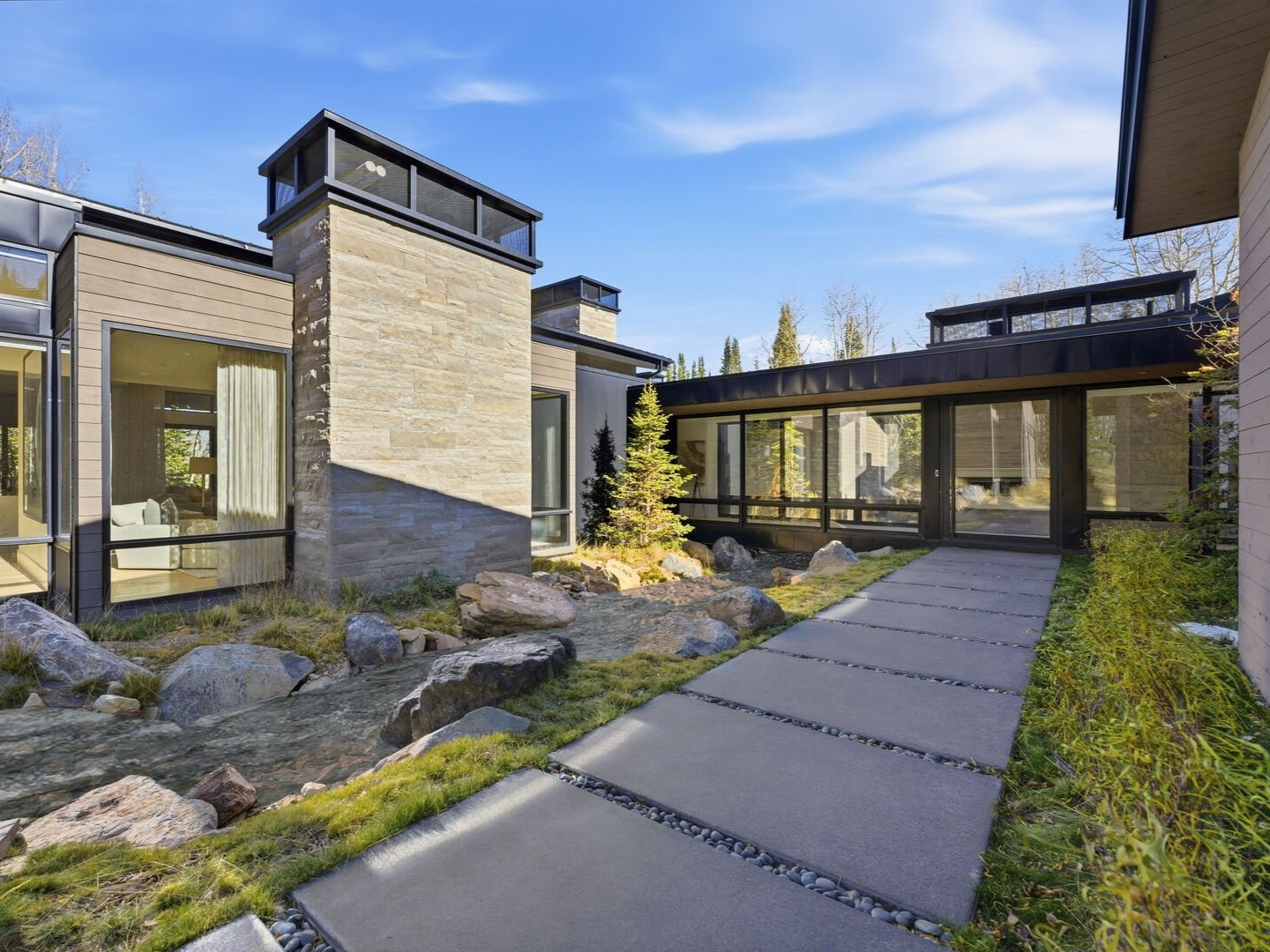 the luxurious entrance to Kestrel at the colony, a vacation rental mansion in park city