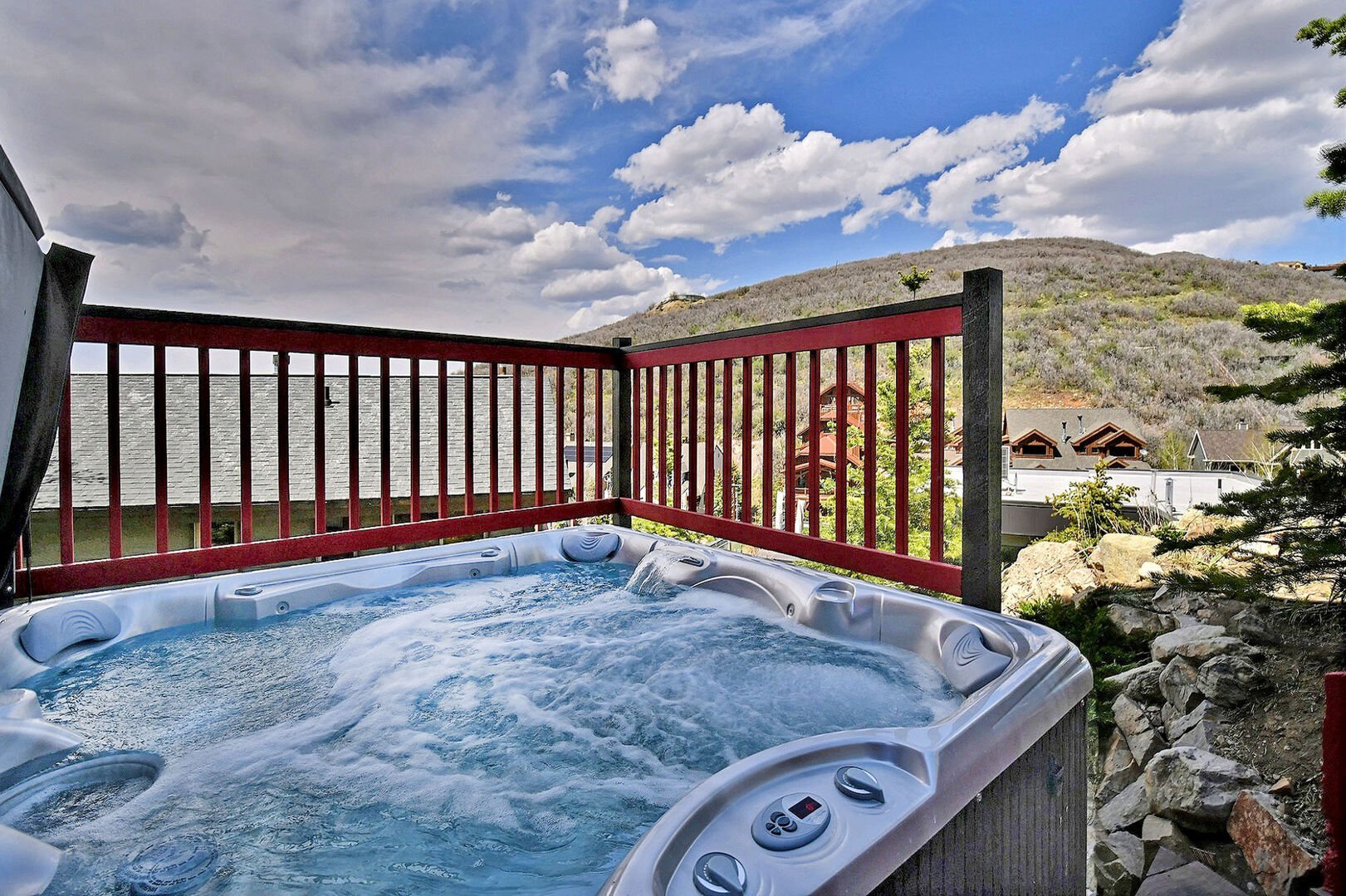 the hot tub with views of main street park city