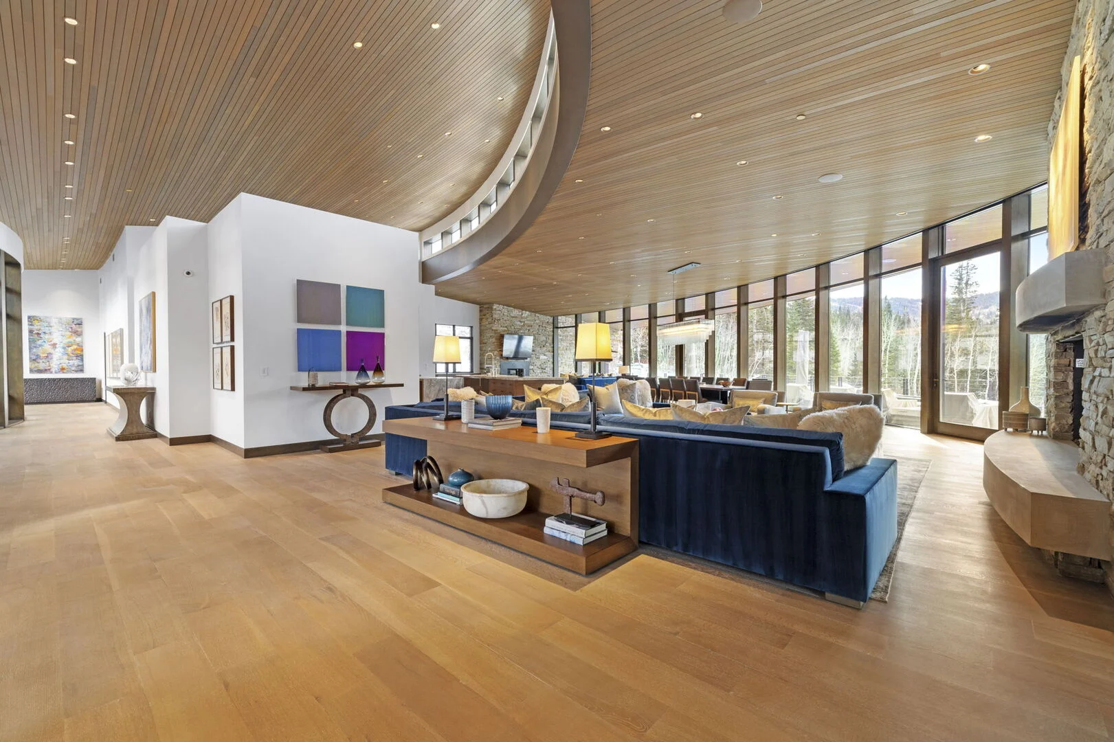 The modern living room at Alpine Opus with designer furnishing and stunning mountain views