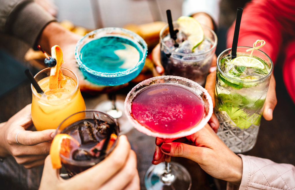 A variety of cocktail drinks